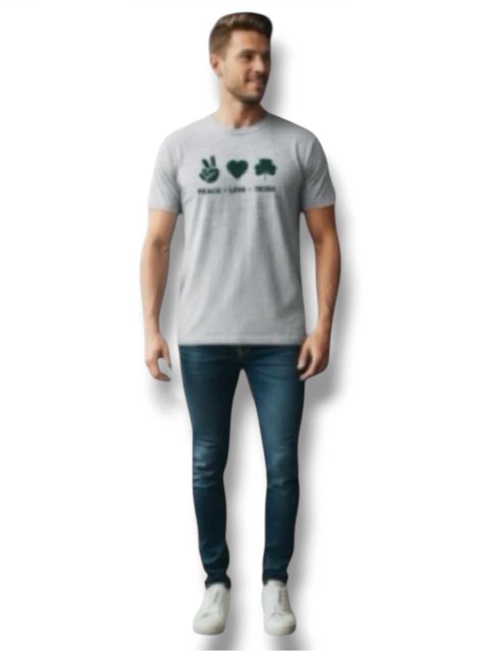 St Patrick’s Day Graphic Tee Shirt Grey Peace Love Irish Shamrocks Unisex XL 🍭